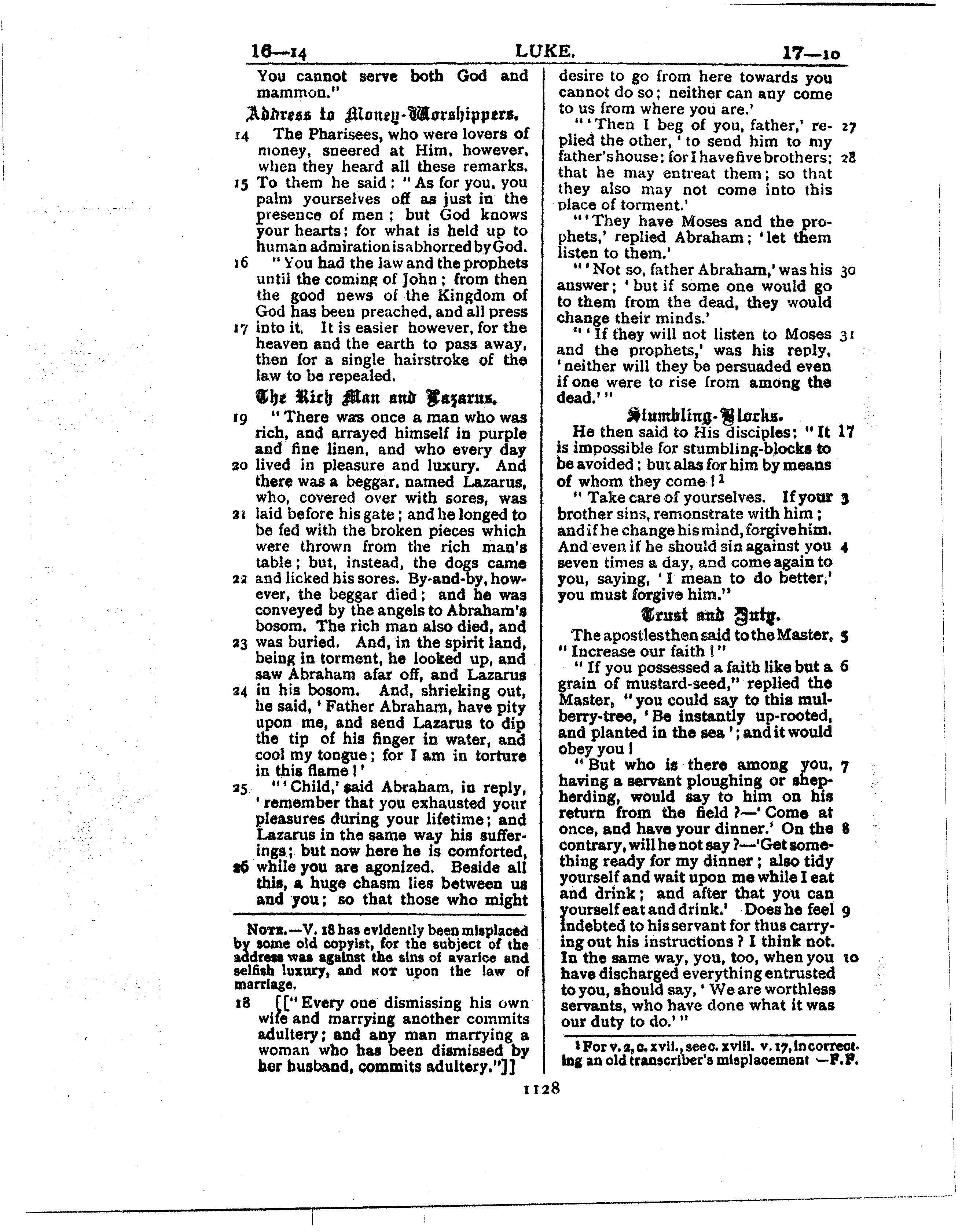 Ferrar Fenton Bible page 1128